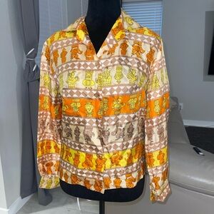 Vintage ILGWU union made silk printed equestrian shirt blouse XS/S